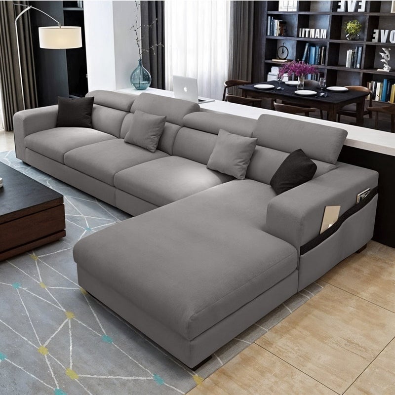 Malazhouse Beech Wood and Linen Fabric L-Shape Sofa - Image 1